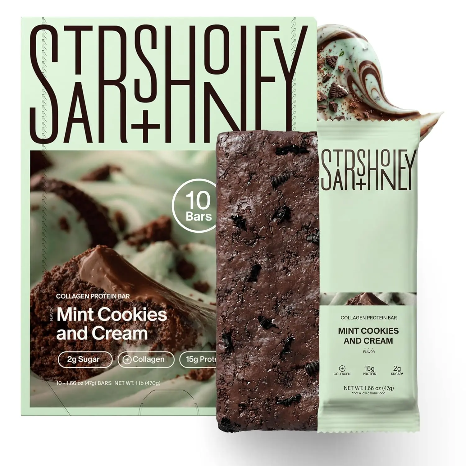 Stars + Honey | The Protein Bar – Mint Cookies and Cream - All natural ingredients. Gluten Free, Dairy Free, Soy Free and no sugar alcohol sweeteners.