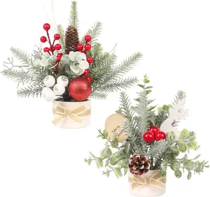 12" Artificial Small Tabletop Christmas Tree - Potted Festive Decoration for Indoor Holiday Party Use (Red/Green/White)