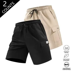 Men’s summer cargo shorts two-piece set with drawstring ties, casual and stylish, suitable for everyday and outdoor wear Beige essential shorts shorts for the summer men shorts