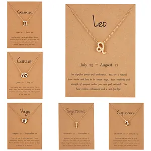New creative symbol version twelve constellations rhinestone paper card necklace versatile collarbone chain 12 zodiac necklace