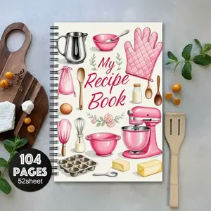 Durable Spiral Recipe Notebook, My Cookbook Design, Kitchen Tools Illustrations, Blank Pages, Perfect Gift for Holidays