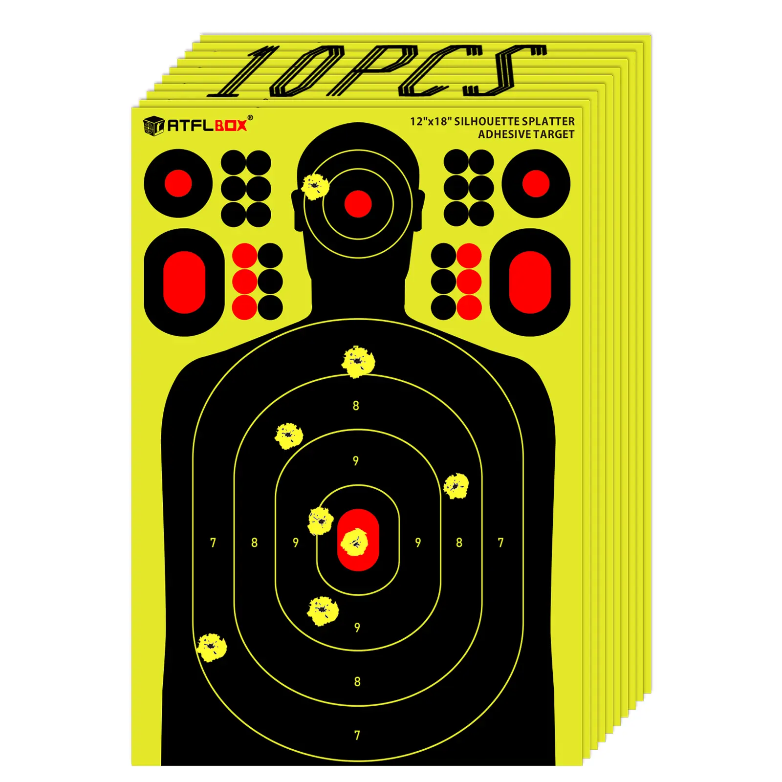 Atflbox 12x18 in Silhouette Splatter Targets with Adhesive Stickers, Bright Fluorescent Yellow, Impact-Visible for Indoor Shooting Range Use (10 Pack), Target