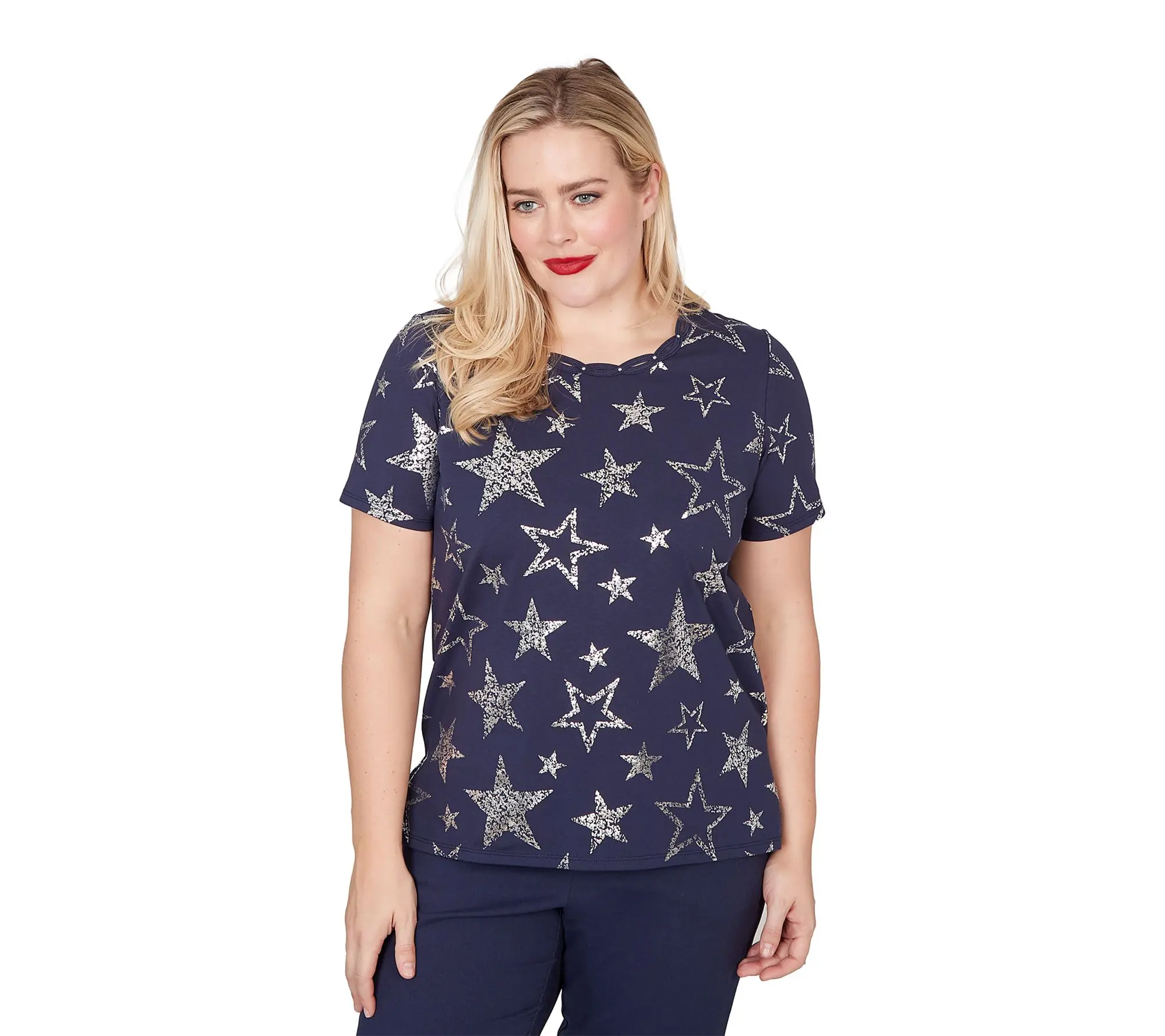 Alfred Dunner Women's Sparkling Foiled Stars Tee
