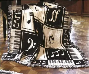 212 MAIN Keynote 2-Layer Jacquard Woven Cotton Throw Blanket - 46x60 in, Soft Texture, Music/Piano Motifs, Multifunctional Warm Blanket (Manual Woodworkers and Weavers A2KEYP Fashionable Design), Multifunctional Blanket