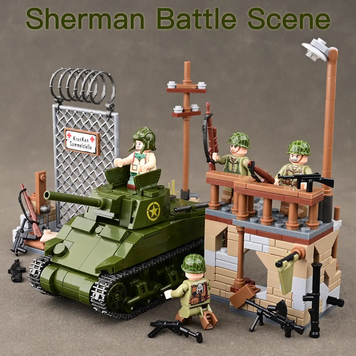 Sherman M4 Tank Battle Scene Building Block Set, Diy Model Kit, High Difficulty Assembly, Military Collectible, Stem Education Toy, Building Blocks Set