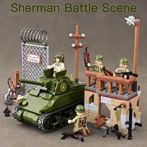 Sherman M4 Tank Battle Scene Building Block Set, Diy Model Kit, High Difficulty Assembly, Military Collectible, Stem Education Toy