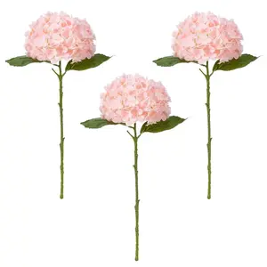 3-Pack Real Touch Pink Artificial Hydrangea Flowers 20" Faux Hydrangeas with Long Stems Leaves Realistic Fake Hydrangeas