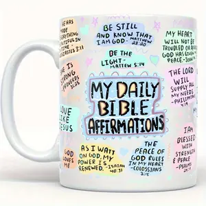 Bible Affirmation Coffee Mug, for Birthday Gift,  15oz My Daily Christian Mug with Bible Verse and Scripture, Jesus, Christ, Bible | Positive Mug, God Lover Mug, Bible Verse Decoration Ceramic Classic