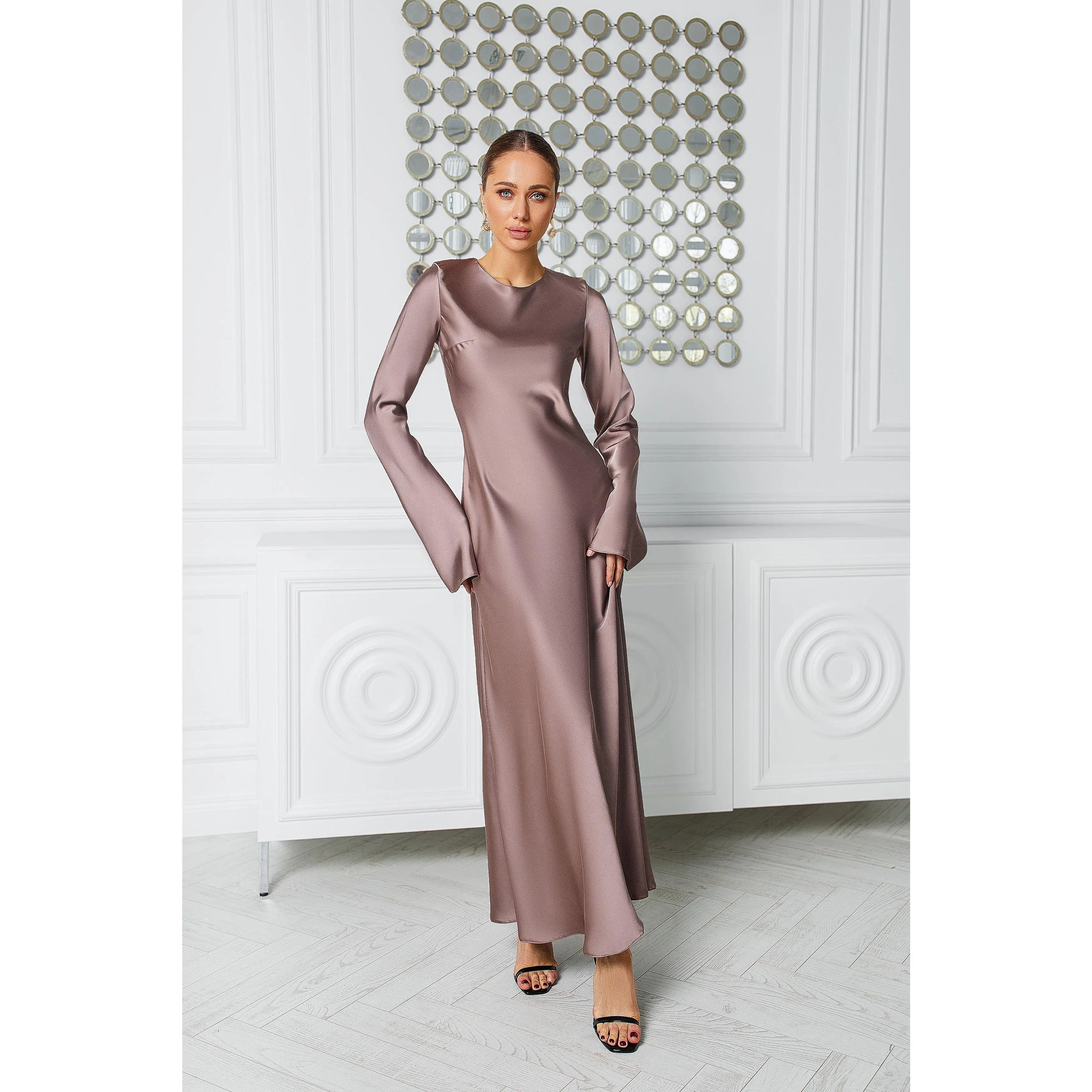 Alexa Mocco Satin Long Sleeve Maxi Dress