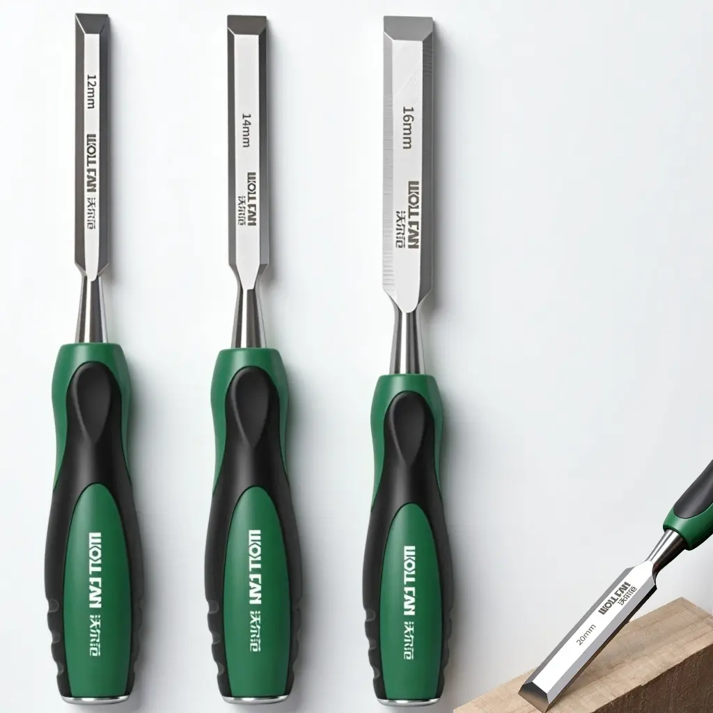 Professional Wood Chisel Set, Impact-Resistant Thicker Blade Woodworking Flat Chisels with Steel Strike Cap for Carpentry, Carving, and Edging