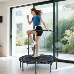 48" Rebounder Trampoline for Adults, Foldable Mini Trampoline with Adjustable Handle Bar for Indoor Outdoor, Blue