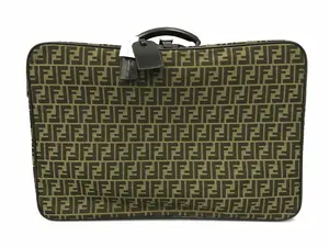 Pre-owned FENDI Jacquard Canvas and Leather luggage Jacquard FF Logo Roller Travel Traveler Suitcase