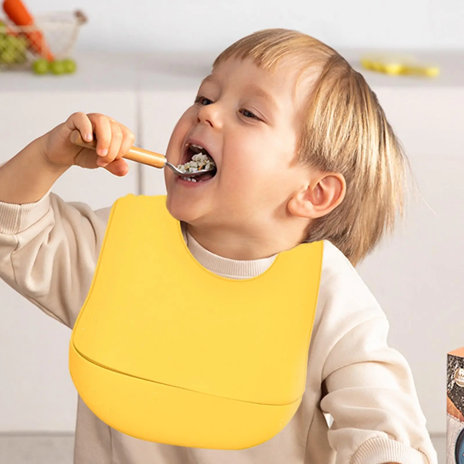 Thin Baby Bibs & Toddlers with Adjustable Strap and Food Catcher Pocket – Soft Waterproof Fabric Summer Casual Bib – Easy Wipe Clean