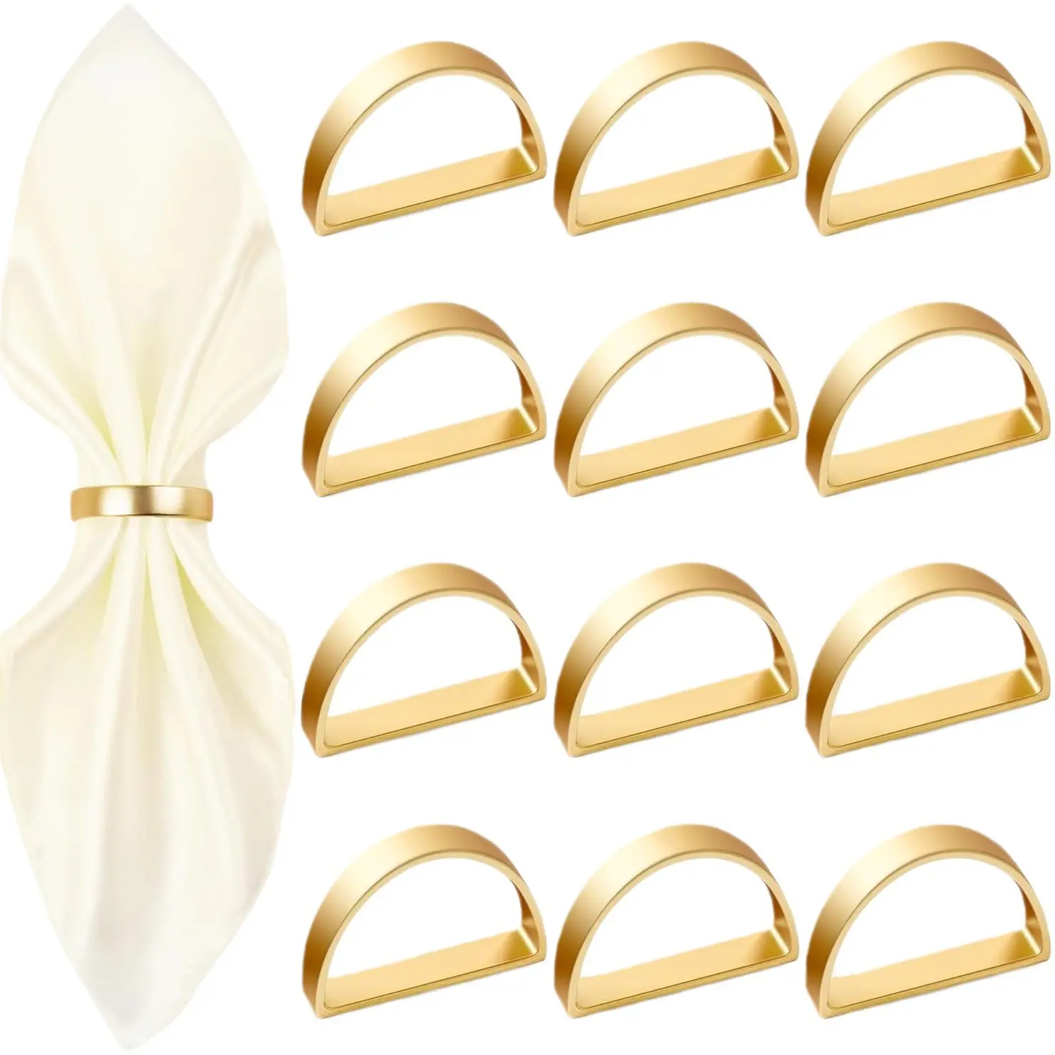 12PCS Golden Reusable Napkin Rings - Smooth-Edge Kitchen Tableware for Weddings, Home Dinners, Special Occasions Decoration Utensils