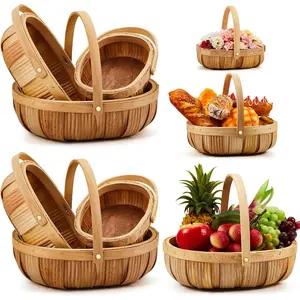 Sintuff 6 Pcs Apple Baskets Half Bushel Baskets 3 Sizes Hand Held Wicker Basket Wooden Picnic Basket Empty Gift Basket for Bread Christmas Harvest Fruit Gift Packing Vegetable Gathering(Light Brown)