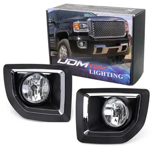 iJDMTOY Complete Set Fog Lights Foglamp Kit with Halogen Bulbs, Wiring On/Off Switch and Black Garnish Bezel Covers/Brackets For 2015-2019 GMC Sierra 2500HD 3500HD