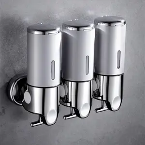 3-in-1 3 Chamber Wall Mounted Shower Pump Dispenser & Organizer, Holds Shampoo Soap Conditioner Shower Gel, Suitable for Bathroom Kitchen Hotel, Silver
