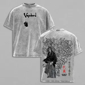 valentine shirts Miyamoto Musashi Vagabond Vintage Washed T-Shirt, Samurai Warrior Ink Style Manga Tee, Oversized Heavy Cotton Streetwear Top, Retro Japanese Brush Art Graphic Shirt, Unisex Gift for Anime & Manga Fans