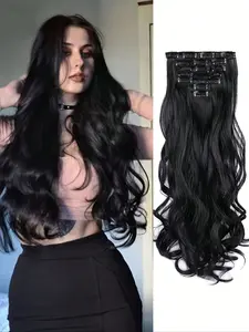 Long Wavy Clip-in Hair Extensions, Natural Looking Gorgeous Fluffy Wigs for Women, Synthetic Heat-resistant Hair Extensions for Party, Daily Use