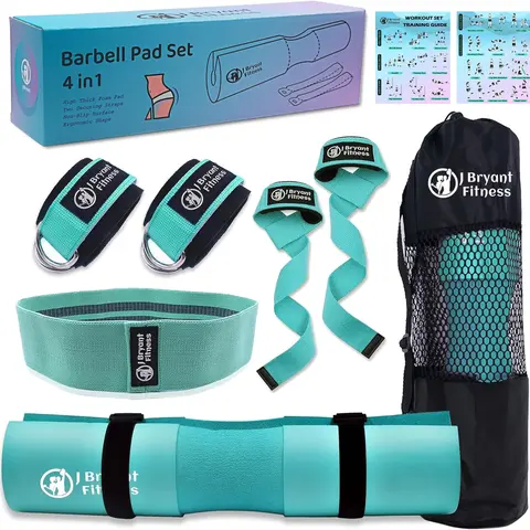 J Bryant Multi-Pieces Barbell Pad Set with 2 Ankle Straps - 5mm High-Density Foam, Adjustable Fit, Secure Grip, Cushioned Safety, Training Equipment, Full Body Lifts, Gym Accessories, Gym Stuff, Hip Thrust Cushion for Squats, Home Strength Training