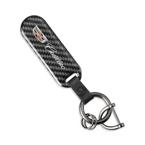 Carbon Fiber Car Key Chain Ring Keychain For Cadillac Escalade CTS ATS XTS CT4 CT5 XT5 XT4 XT6 CT6 Lyriq SRX ELR Celestiq EXT XLR