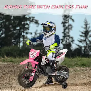 GARVEE Electric Dirt Bike for Ages 8-14 with 12V Motor, Training Wheels, Bluetooth Music, Twist Grip Throttle, Max Speed 3 MPH, Spring Suspension, and Durable Design for Young Riders