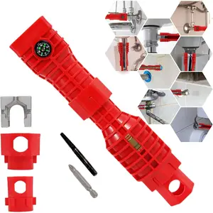 Wrench,24 in 1 Faucet and Sink Installer Multi Plumbing Wrench Faucet Wrench Sink Wrench Plumbers Wrench for Pipe and Tub Drain Removal Nut Wrench (24 in 1 Red)