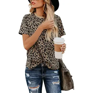 Womens Leopard Print Tops Short Sleeve Round Neck Casual T Shirts TeesGift