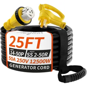 50 Amp Generator Cord, 25FT 50 Amp RV Extension Cord with Twist Lock, Generator  50A 4 Prong Yellow, NEMA 14-50P/SS2-50R Heavy Duty STW Wire for RV Camper & House