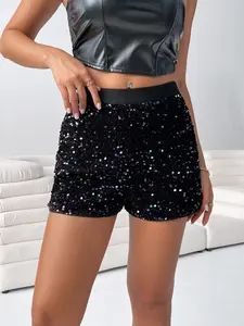 Women's Sequin Decorated Shorts, Glitter Sequins Shorts, Fashionable Casual Fitted Pants, Perfect for Parties, Christmas, and Daily Wear