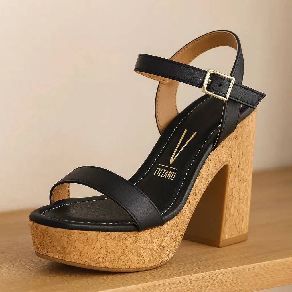Vizzano Brazilian High-Heel Sandal Footwear Women's Cream Leather Gold Buckle Adjustable Ankle Strap Mid-Height Block Heel All Seasons Walking Shoes
