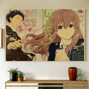 Anime Art Deco Frameless Poster - Retro Cartoon Manga Kraft Paper Wall Art Painting, Vintage Japanese Animation Decoration for Bedroom, Living Room - Home  Room  Hanging Supplies bathroom living room decor