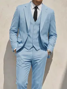 Men's 3-Piece Solid Color Elegant Business Slim-Fit Suits, Suitable For Parties, Formal Events, Groom's Wedding Attire, Vintage Style Suits Menswear