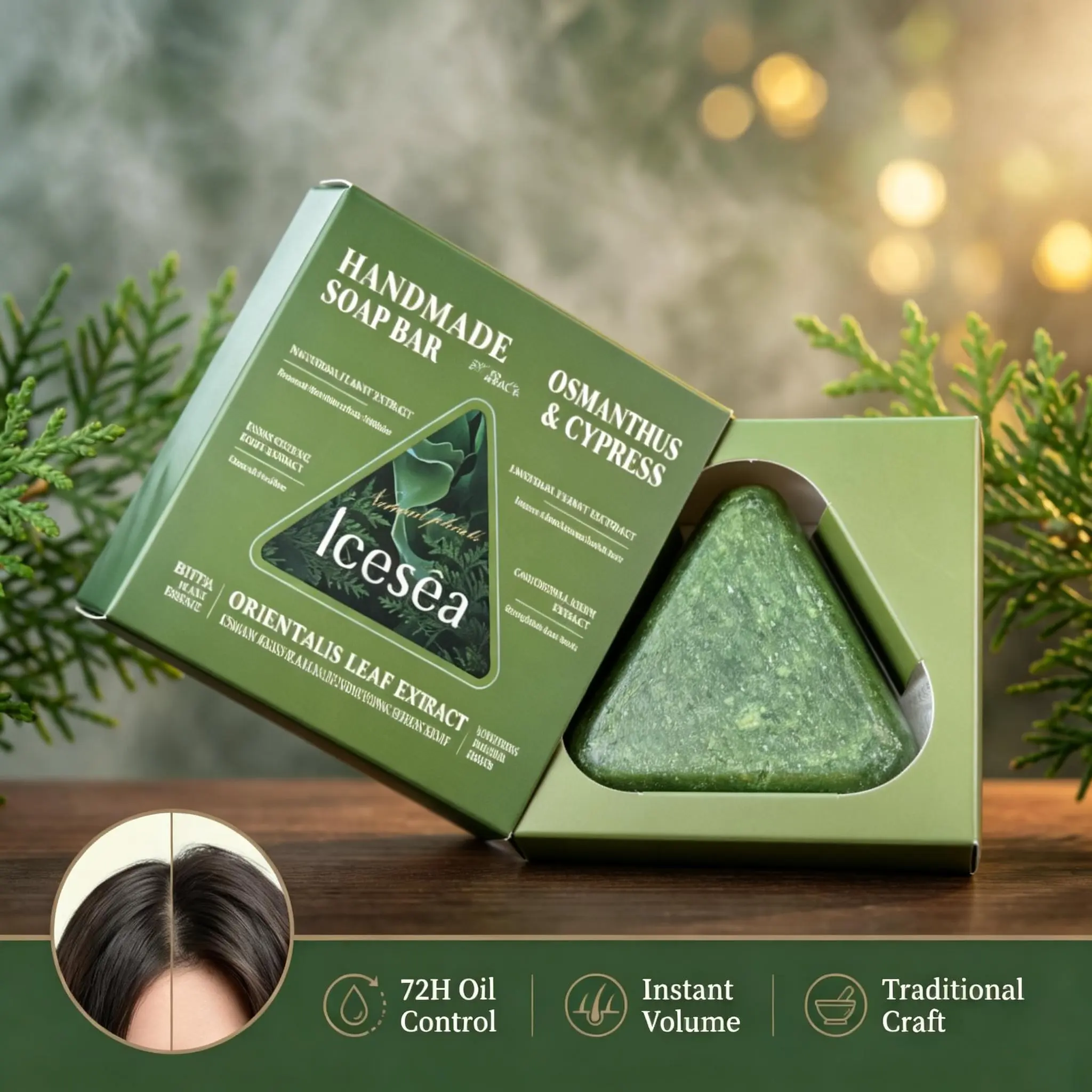 Icesèa Anti Hair Loss Shampoo Bar – Oil Control & Hair Growth, Ginseng Herbal Soap, Strengthens Roots, Reduces Hair Fall, for Thinning & Oily Hair, Sulfate-Free Natural Conditioner Bar 120g