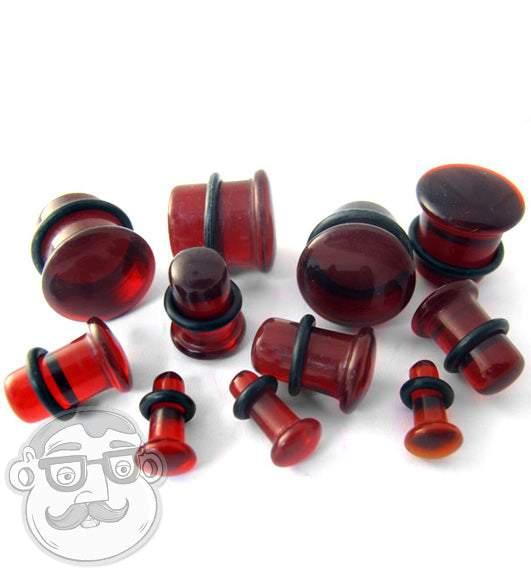 Red Glass Plugs - Single Flare