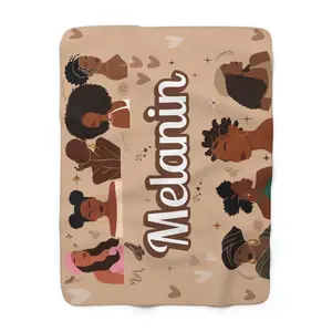 Melanin Sherpa Fleece Blanket - Black Woman Afrocentric Home Decor African American Gift, Cozy Bedding Throw, Ethnic Pride Dorm Room