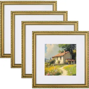 12x12 Picture Frames Set of 4,  Photo Frame with Glass,  Frames 12 by 12 Display 8x8 Photo with Mat or 12x12 without Mat for Home Wall Decor,
