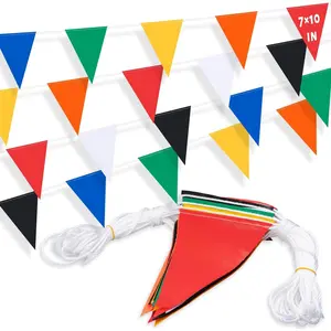 105ft Pennant Banner Flags, 7"x10" Fluorescent Multicolor Safety Flagging Warning Banner for Construction Site/Traffic Control/Boundary Barrier Signs, Perimeter Marking Flags on String, 45 pack