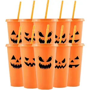 10/20/30PackHalloween Themed Plastic Cup-24 Oz Reusable Plastic Cup With Ghost Pumpkin Black  Boo Design, Portable And Watertight, Suitable Party And Outdoor Entertainment
