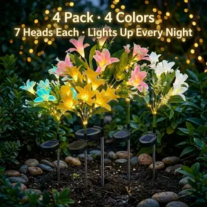 4pc 7Heads solar calla lily, Solar Simulated Garden Lights,a gift for mom, light up upgraded solar panels for Independence Day outdoor decorative lights, realistic night glow the preferred garden stake decorative porch decor pathway light