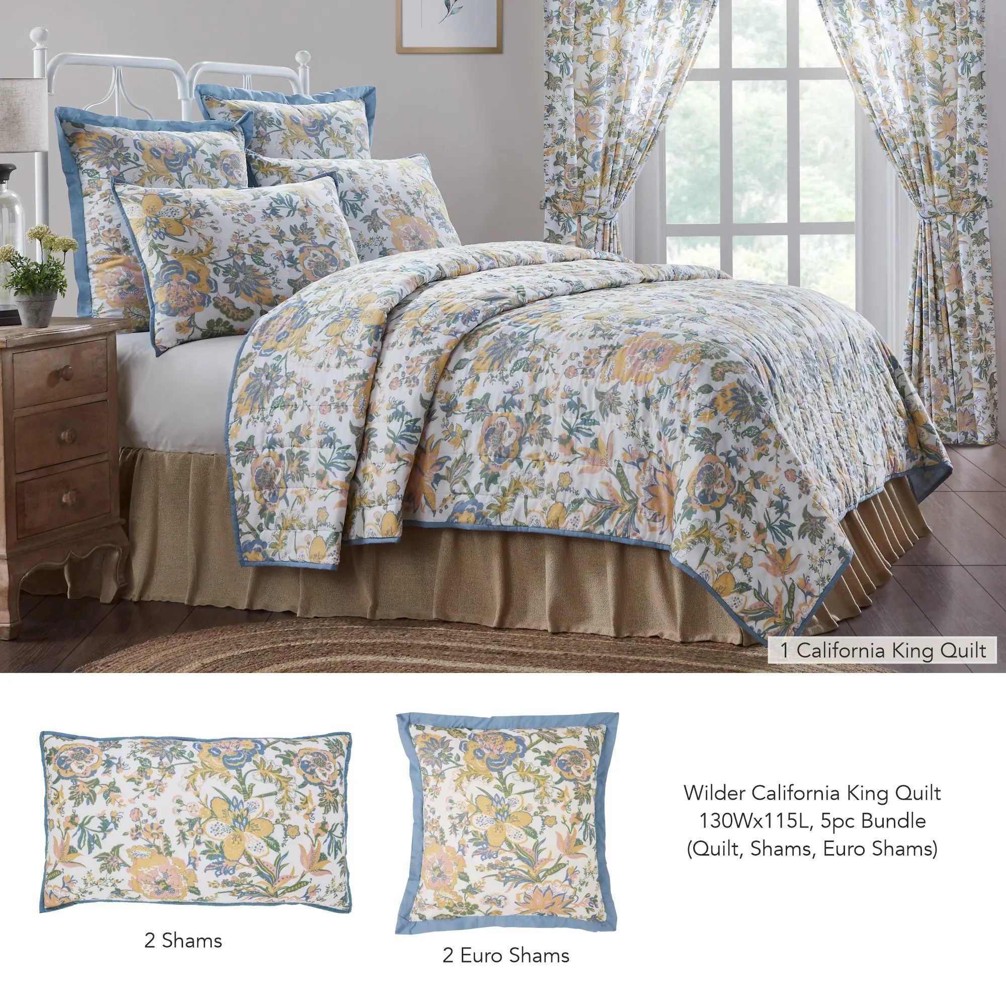 Wilder Vintage Floral Quilt 5pc Bundle