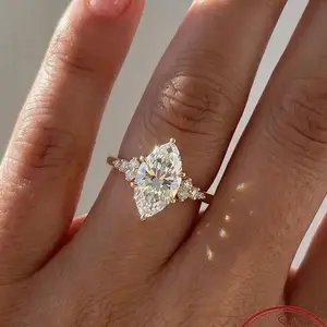 Women's Vintage Marquise Silver Zircon Ring, Marquise Rings for Fashion Costume Jewelry Accessories
