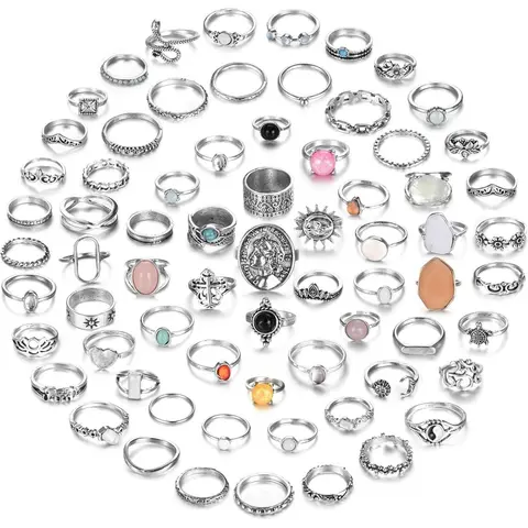 70 Pcs Vintage Ring Set Knuckle Rings for Women Bohemian Stackable Joint Rings Retro Boho Stacking Joint Finger Rings Pack, Beautiful Rings