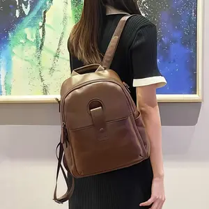 Women's Genuine Leather Large Capacity Backpack - Professional Laptop Backpack with Multiple Compartments, Padded Straps & Secure Zippers for Urban Commuting, Travel, Work, - Deep Brown/Gray/Black, Backpack for Travel, Sleek Modern Bag, Fabric Lined Inter