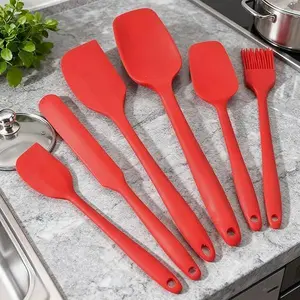 6pc Silicone Spatula Set - Heat Resistant 480°F, BPA Free, Non-Stick Kitchen Utensils for Baking & Cooking (Black/Red)