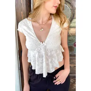 Textured Floral Cap Sleeve Top