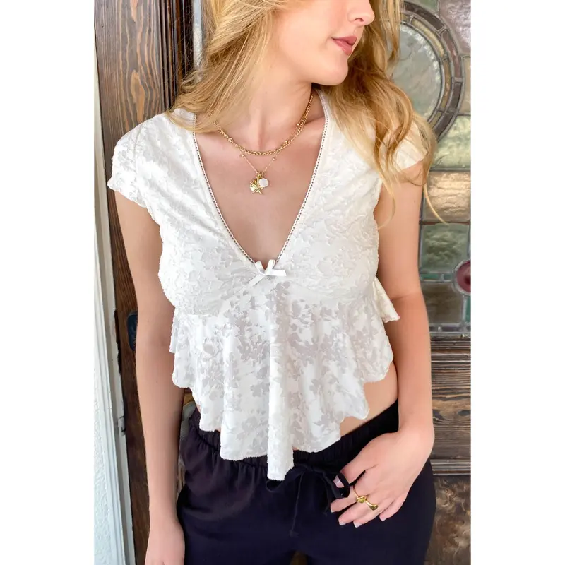 Textured Floral Cap Sleeve Top