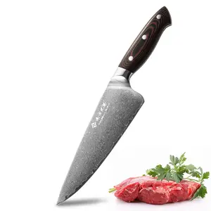 8 inch Damascus Chef Slicing Knife with Micarta Handle for Family and Resturant and Gift Box