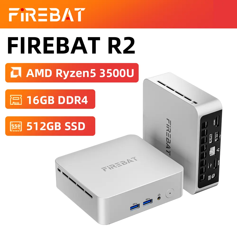 Mini PC AMD 3500U, 16GB RAM 512GB SSD, USB-C, USB3.2 Type-A, HDMI2.0, WiFi6 & BT5.2, Dual 4K Displays Support, Desktop PC For Home, Office