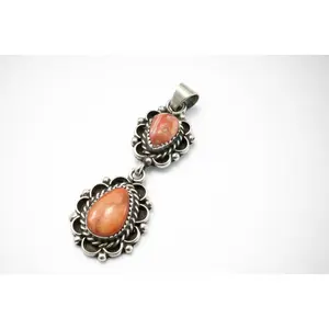 Double drop Orange Spiny Pendant with Ornate Bezel, M Hallmark